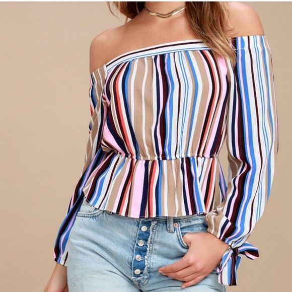 Lulus off the shoulder striped multicolor top - Picture 6 of 7
